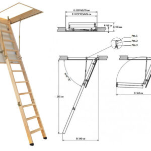 Драбина на горище Fakro LWS smart ⁇ 60 / 130 / 305 ⁇ три-сегментна дерев'яна