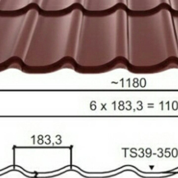 Металочерепиця 0,45 мм Італія аркуш однотайловий (1180 мм*50 мм).
