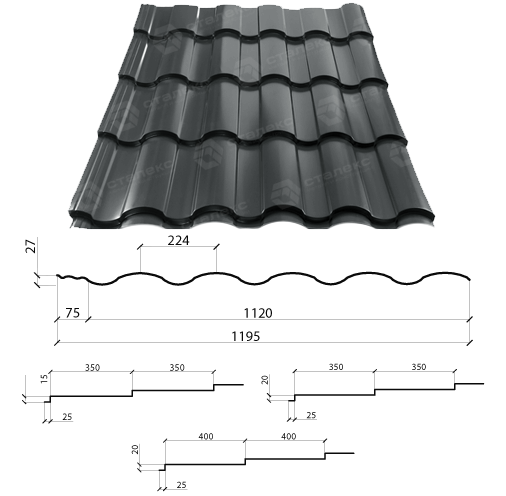 Металочерепиця VALENCIA 0,5 мм PEMA RAL 7024 ArcelorMittal