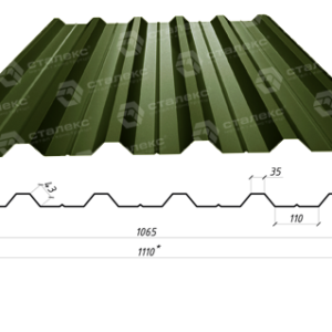 Профнастил НС-35 0,5 мм RAL 6020